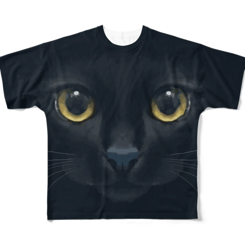 Neko-Shika-Katanの闇夜の黒猫 フルグラフィックTシャツ