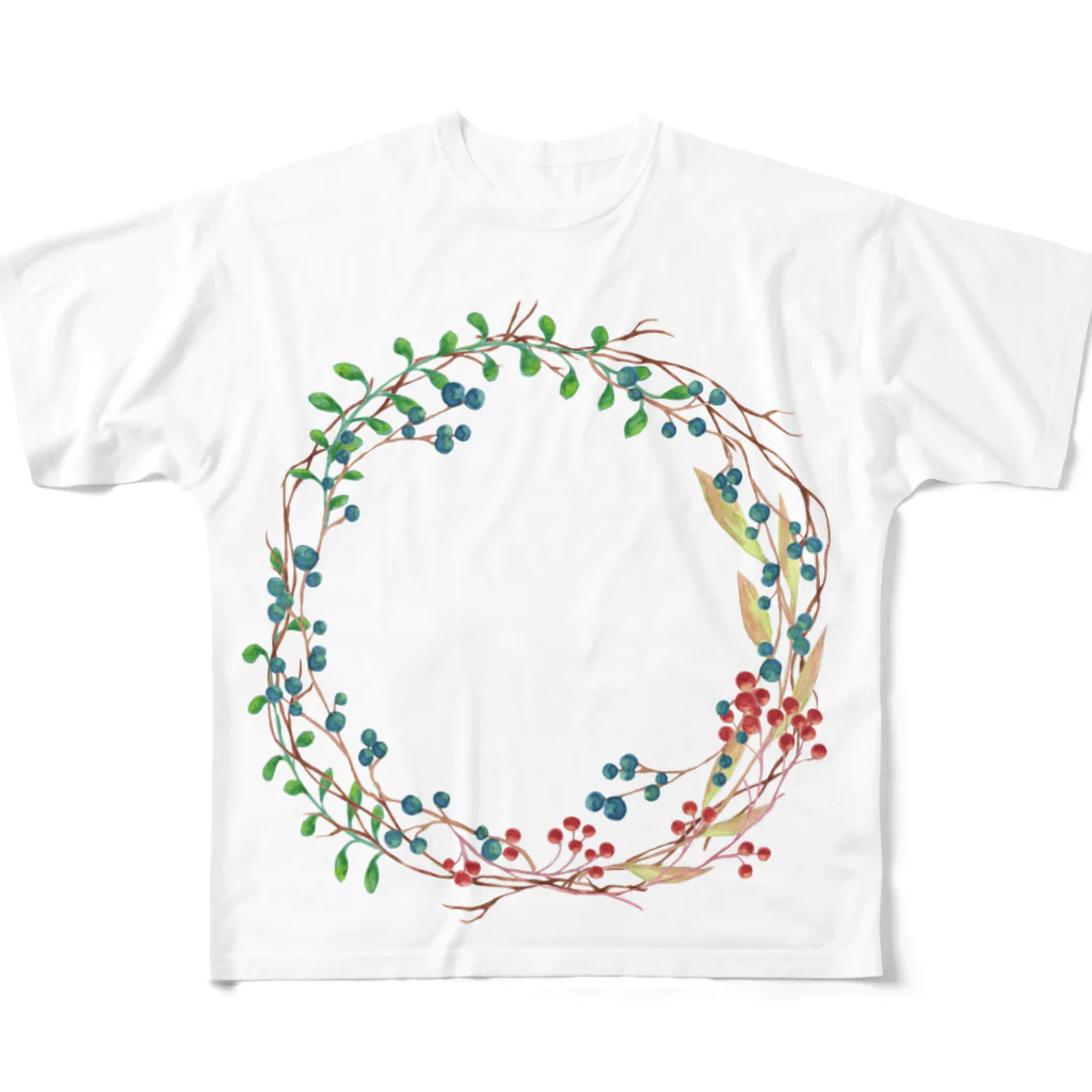 プリズモリイの箱の森のかわいい贈り物♪小さな木の実のボタニカル日記 All-Over Print T-Shirt