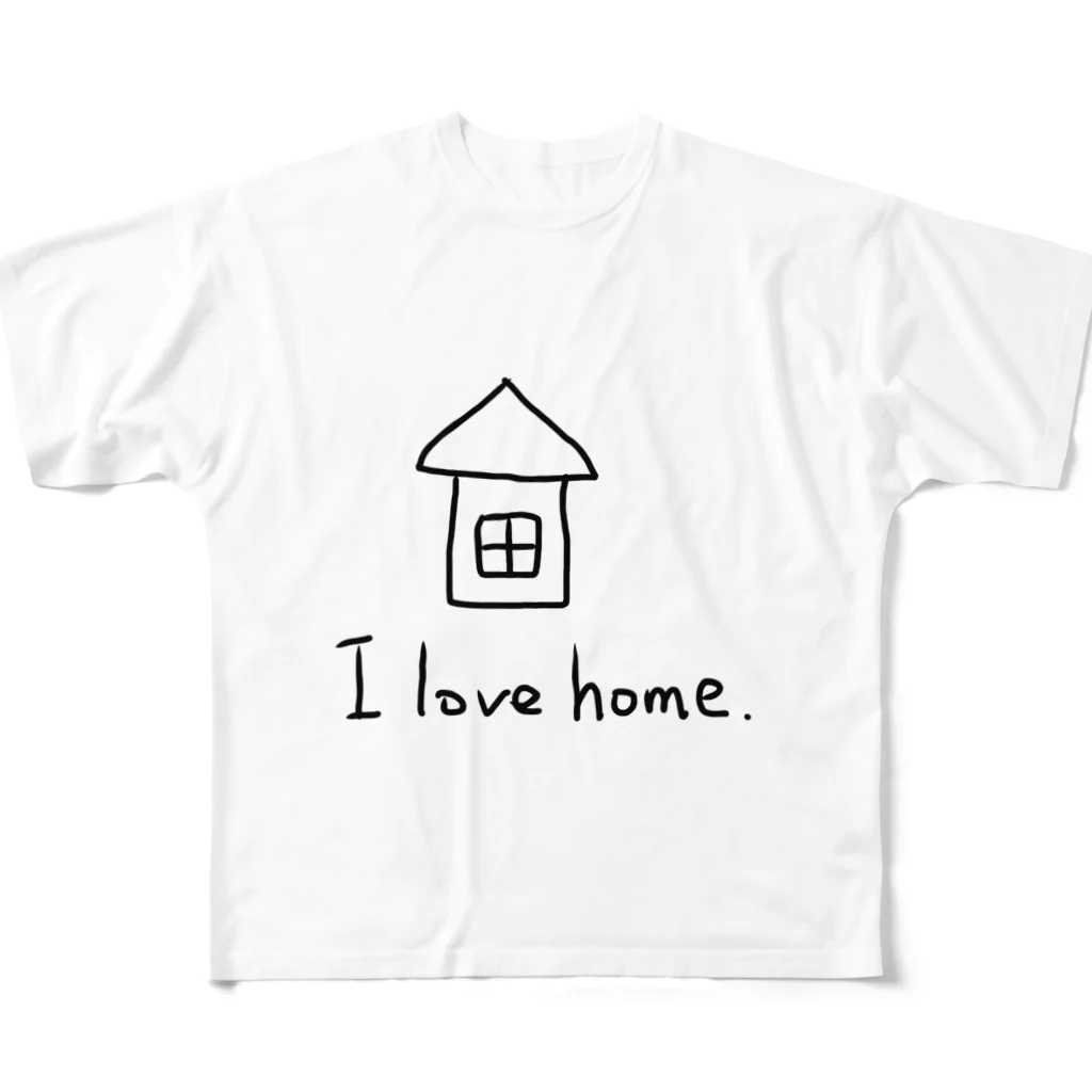 シンプル屋さんのI love home． フルグラフィックTシャツ