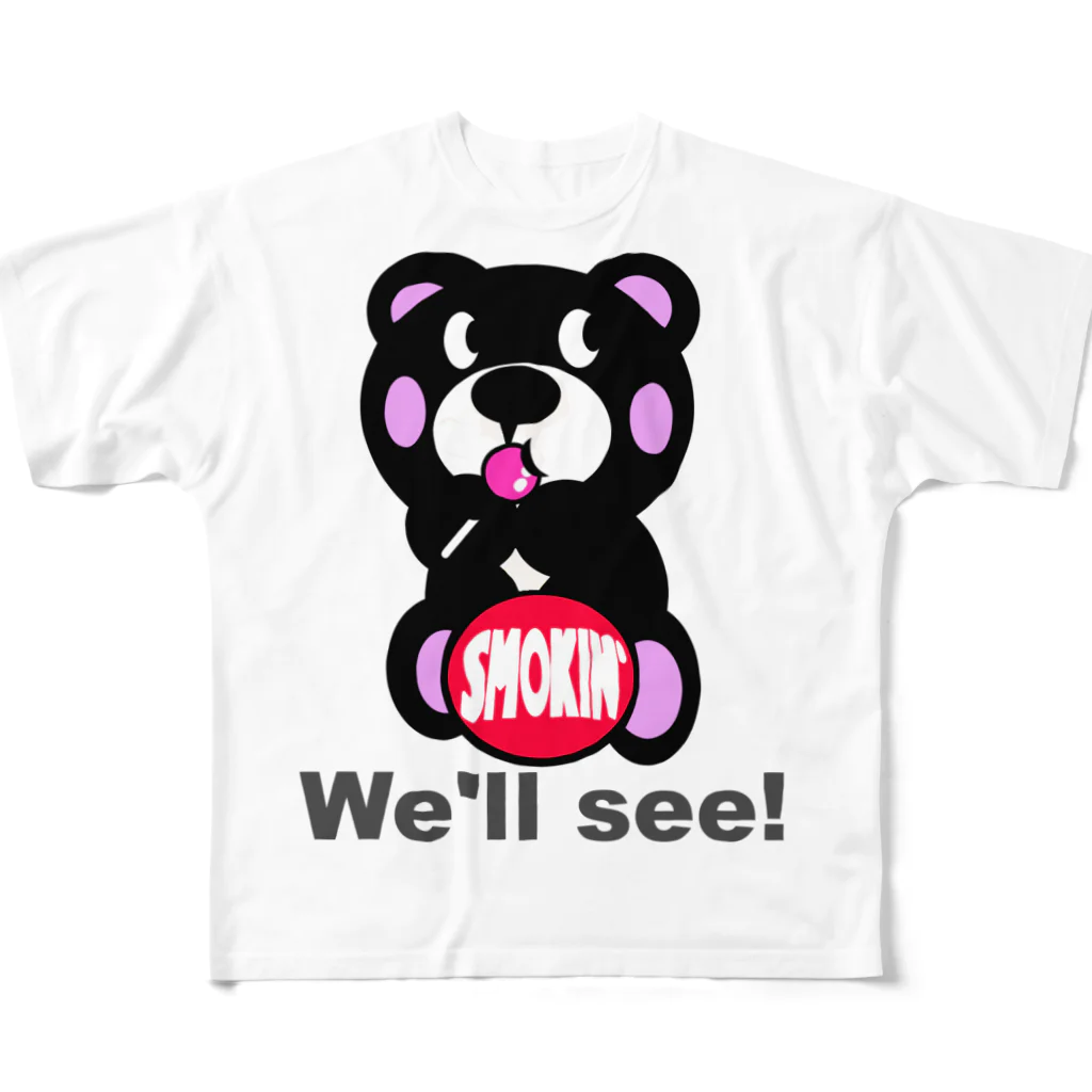 オリジナルデザインTシャツ　SMOKIN'の飴ちゃんモクモックマ 黒 All-Over Print T-Shirt