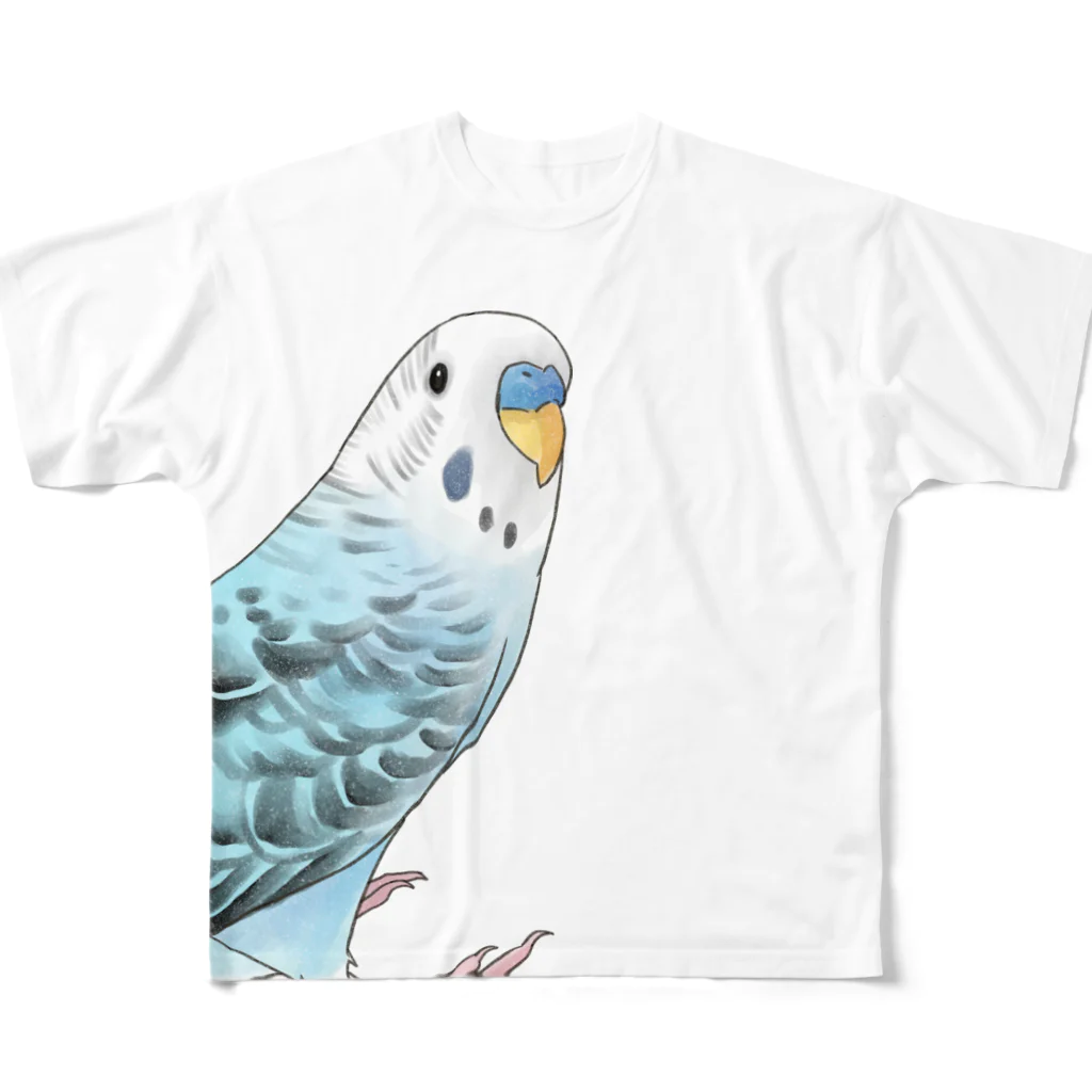 まめるりはことりの振りむきセキセイインコちゃん【まめるりはことり】 フルグラフィックTシャツ