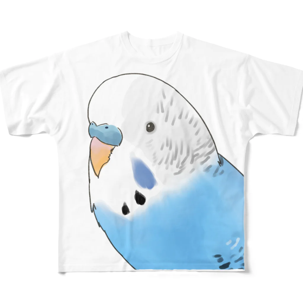 まめるりはことりの見つめるセキセイインコちゃん【まめるりはことり】 フルグラフィックTシャツ