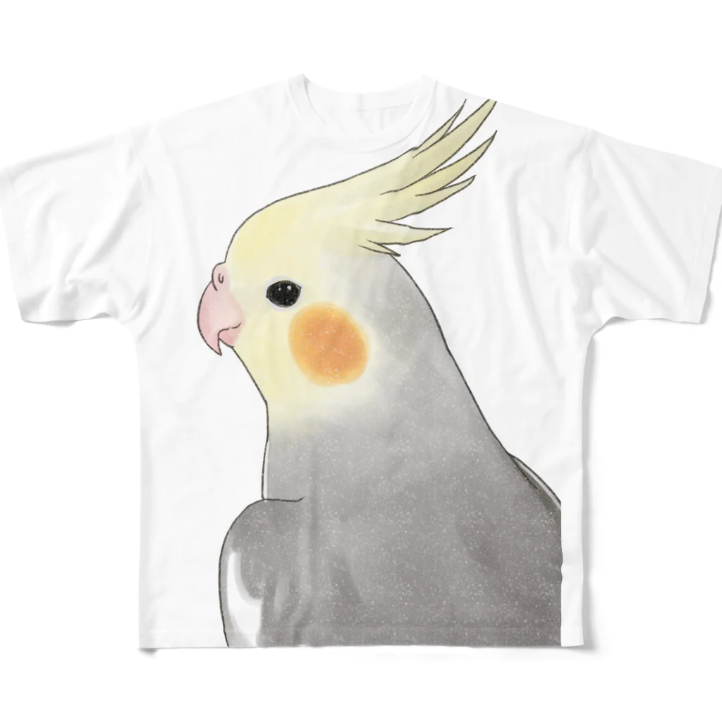 まめるりはことりの見つめるオカメインコちゃん【まめるりはことり】 フルグラフィックTシャツ