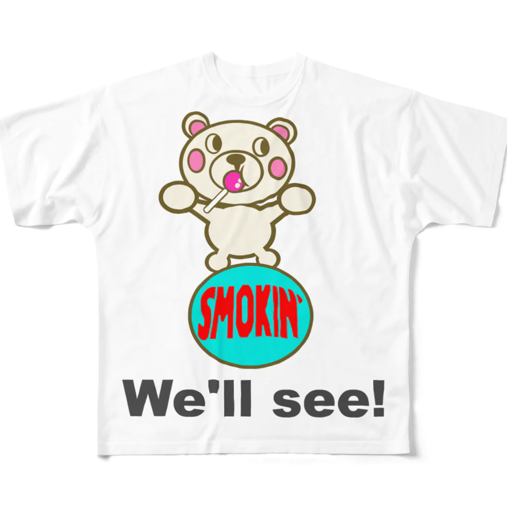オリジナルデザインTシャツ　SMOKIN'の玉のりモクモックマ  飴ちゃんフェイス　白 フルグラフィックTシャツ