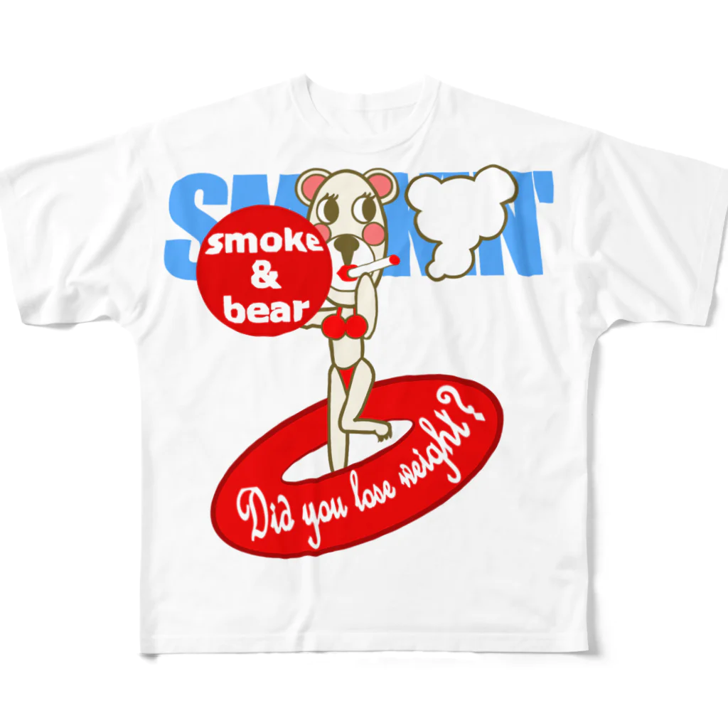 オリジナルデザインTシャツ　SMOKIN'のセクシーモクモックマinビーチ 白 フルグラフィックTシャツ