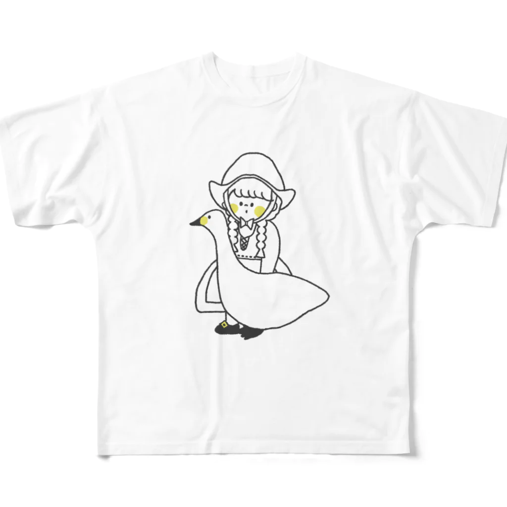 tanakasakiの女の子と白鳥 All-Over Print T-Shirt