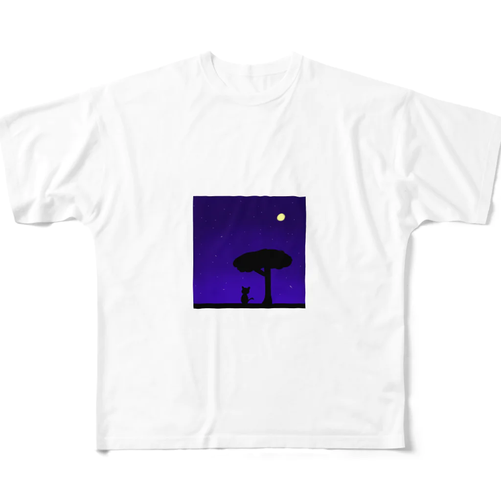 絵描きさんのショップの夜の猫 Tシャツ All-Over Print T-Shirt