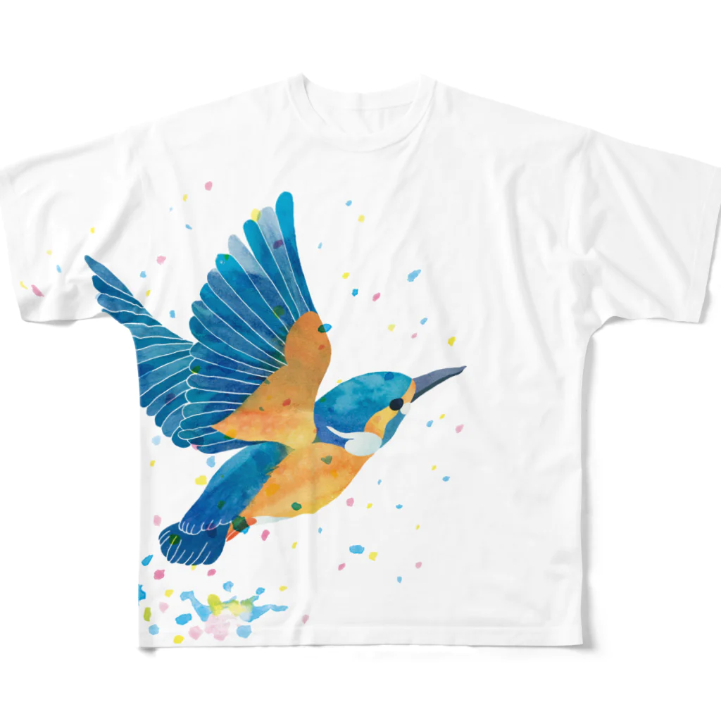 ヒフミヨイのカワセミ飛沫 フルグラフィックTシャツ