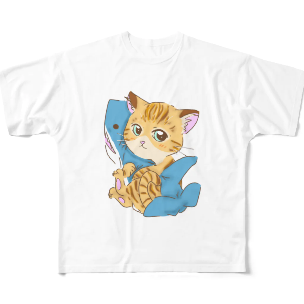 はるる堂のサメ好き猫さん フルグラフィックTシャツ