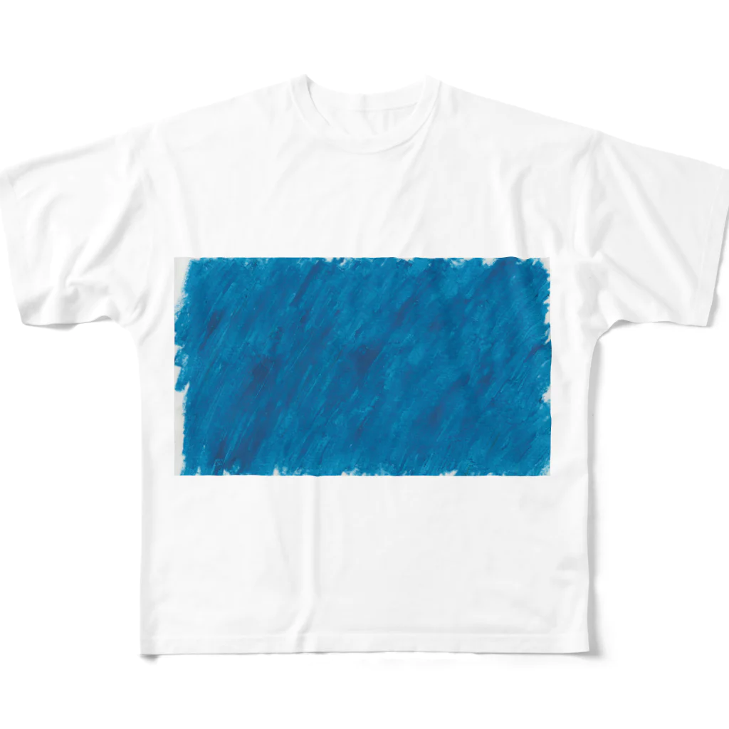 ヤングコーン市場のクレヨンで塗りたくった青 フルグラフィックTシャツ