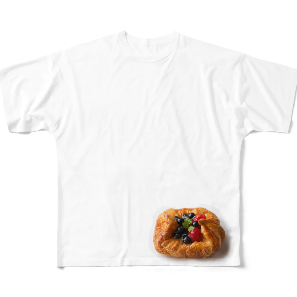 MARUKOSHIKIのブルーベリーとイチゴのデニッシュ フルグラフィックTシャツ