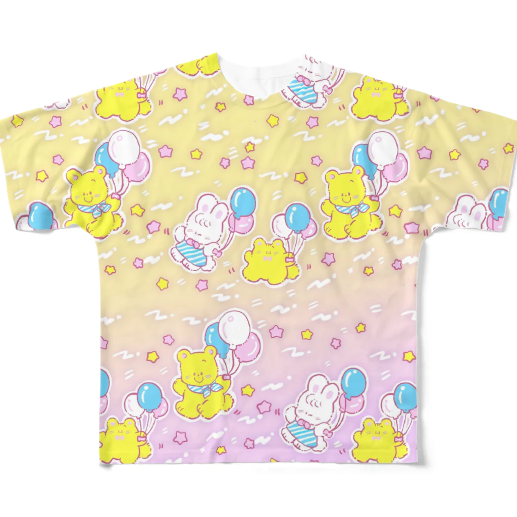 Kotobuki webshop SUZURI店のめるおアンドフレンズ All-Over Print T-Shirt