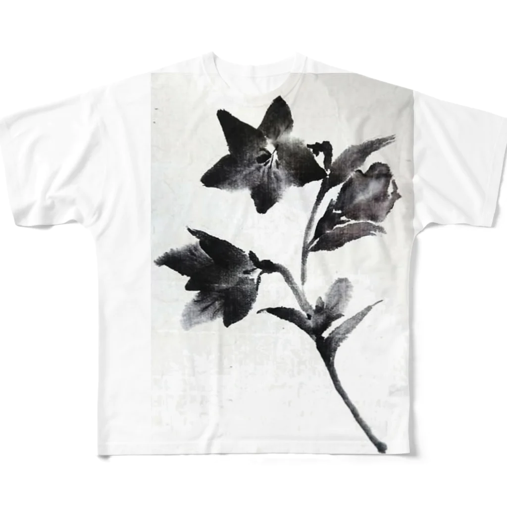 水墨絵師 松木墨善の墨・秋の七草「桔梗」 All-Over Print T-Shirt