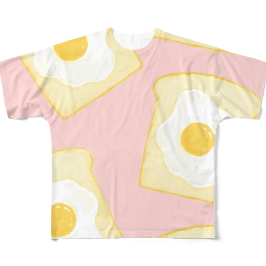 omochi.のおみせ🌼の目玉焼きトースト(ピンク) All-Over Print T-Shirt