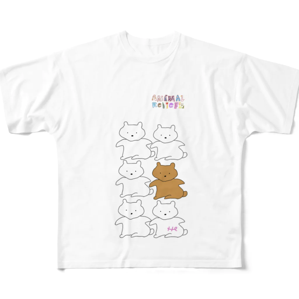 Crystalmindのアニマルリリーフの熊と白くまくん フルグラフィックTシャツ