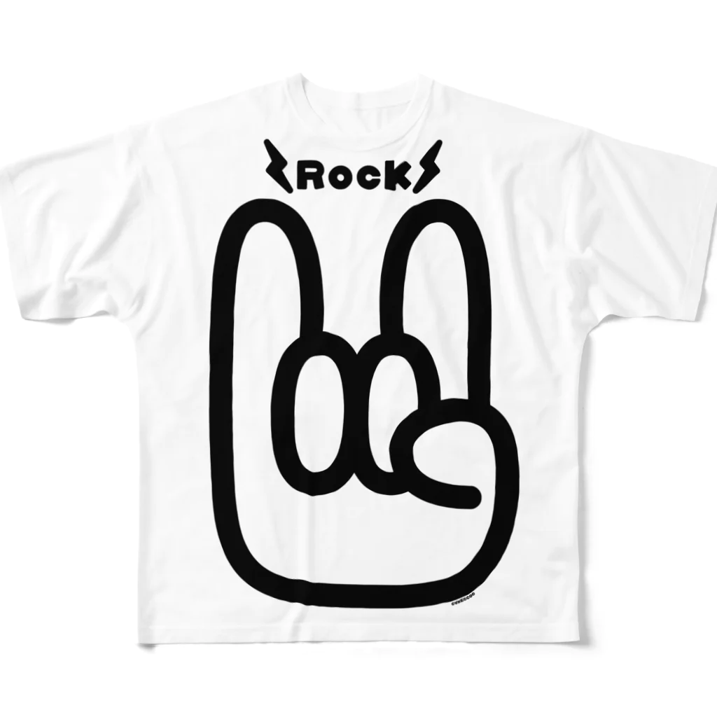 Cɐkeccooのメロイックサイン★デビル・サイン(コルナサイン)LOVE ROCK フルグラフィックTシャツ