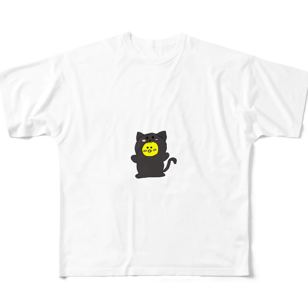 ひよこ(・e・)の黒猫 in ひよこ All-Over Print T-Shirt