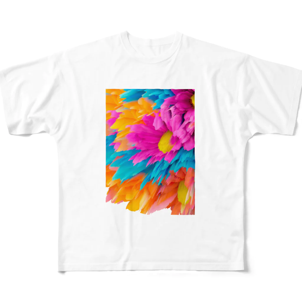 Flower storyのBloom-バイオレット フルグラフィックTシャツ