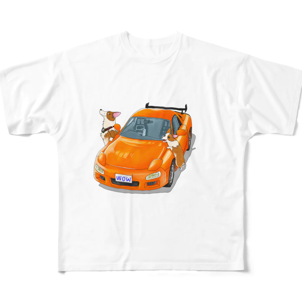 マドとコーギーの走り屋とFDと妹と All-Over Print T-Shirt