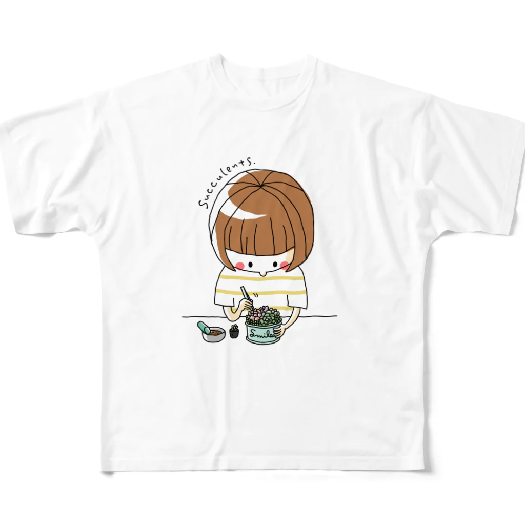 subarisuの多肉の寄せ植えをしている人(カラー) All-Over Print T-Shirt