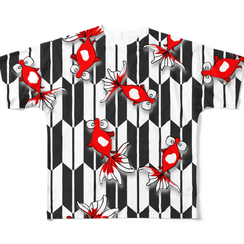 あさやけ洋品店の矢絣紋様と金魚  All-Over Print T-Shirt