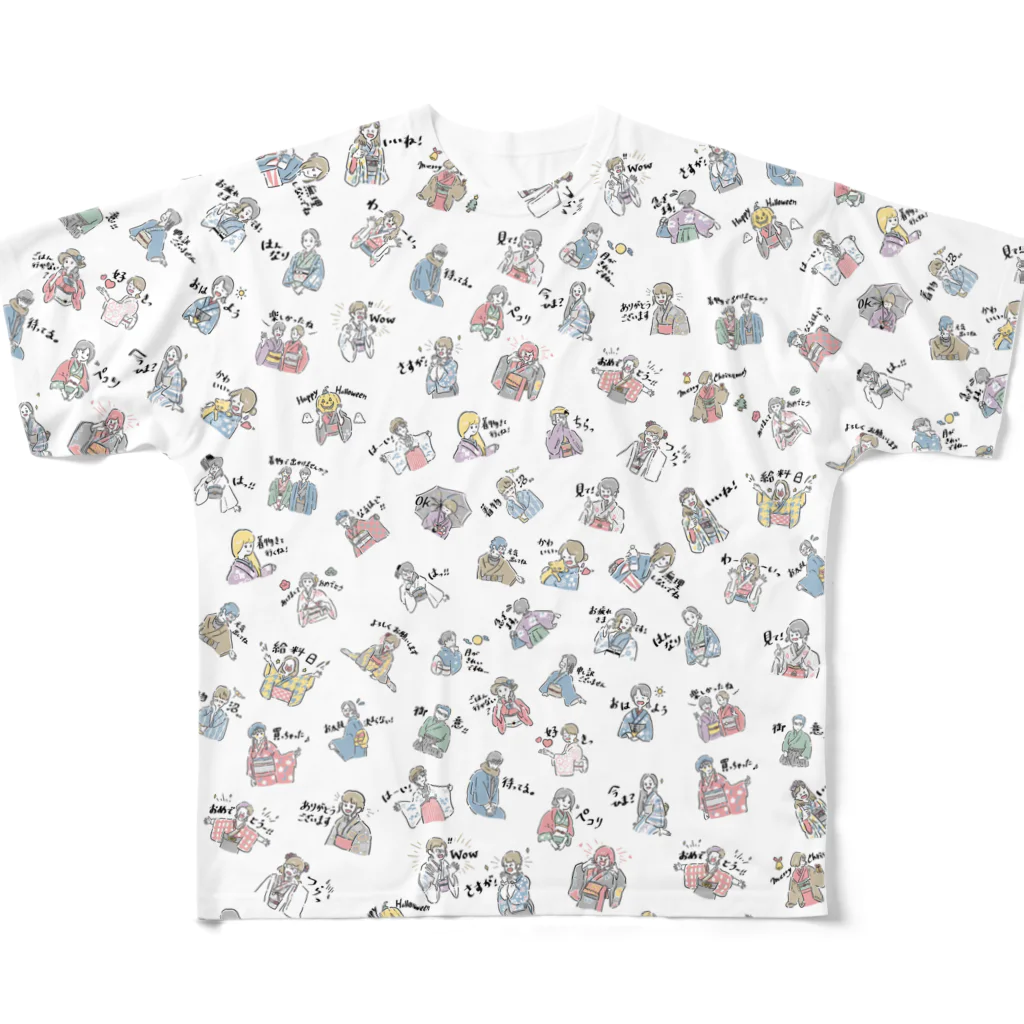 aNone sOnoneのやさしい着物仲間（白色） All-Over Print T-Shirt