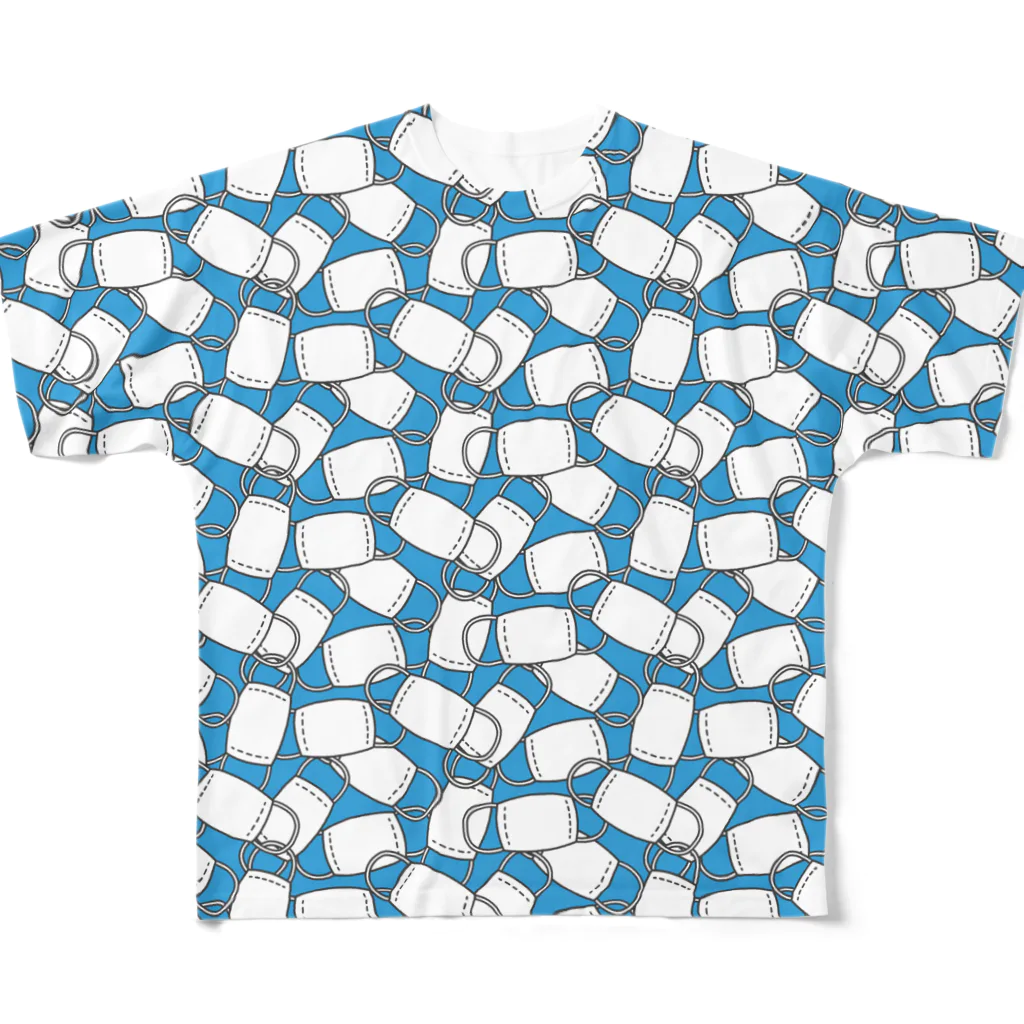 ブリリアントリリコの気まぐれ店のマスク柄ブルー（布タイプ） All-Over Print T-Shirt