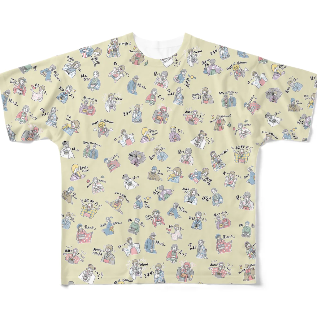 aNone sOnoneのやさしい着物仲間（蒸栗色） All-Over Print T-Shirt