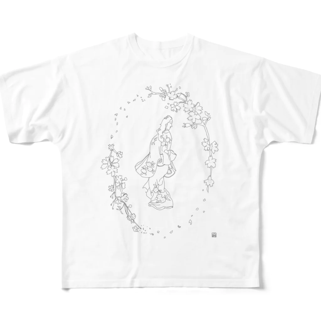 麻の【カメオ】見返り美人 All-Over Print T-Shirt