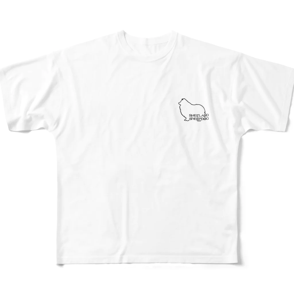 onehappinessのシェルティ フルグラフィックTシャツ