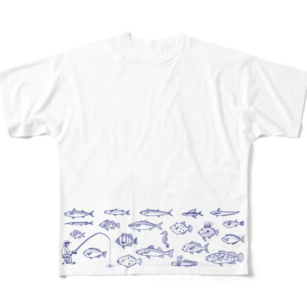Umikko8823のお魚　青LINE フルグラフィックTシャツ