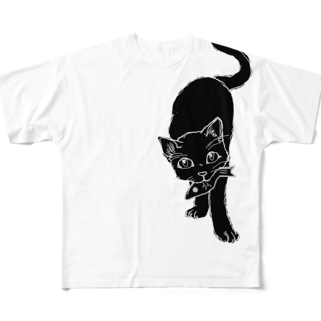 山猫軒の黒猫 フルグラフィックTシャツ