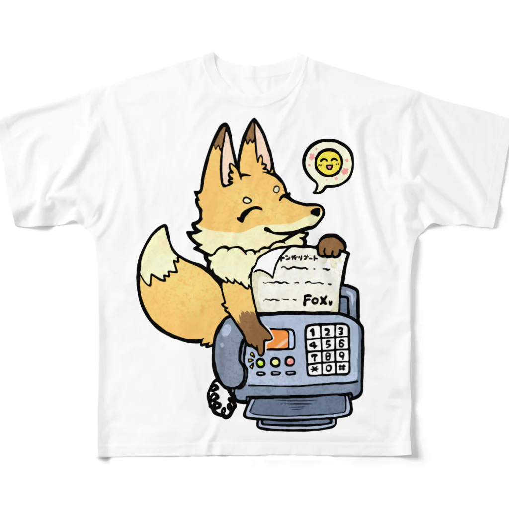 トンガリゴートのえがおでFAX送るFOX フルグラフィックTシャツ