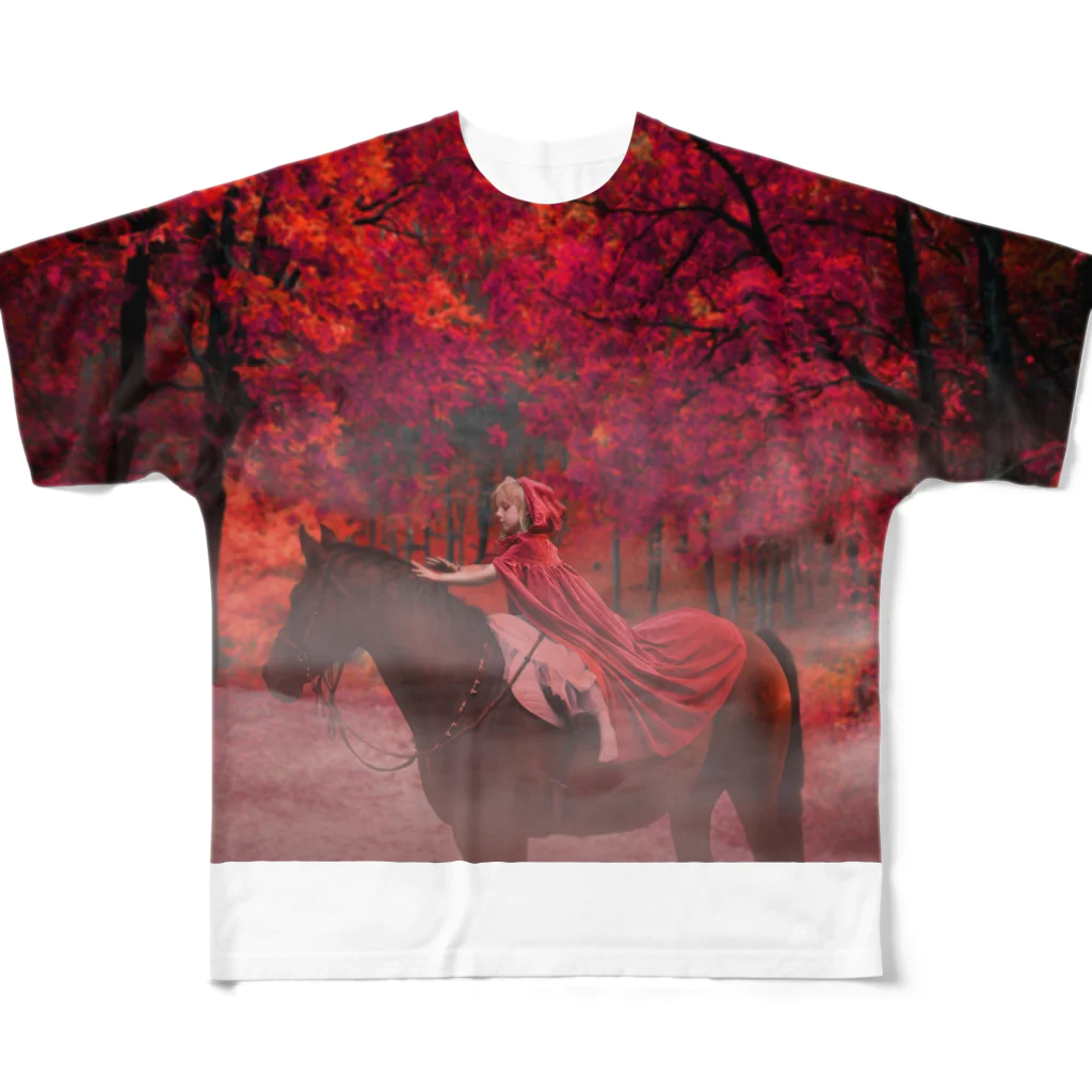 hplkjnyのRed forest(赤い森) All-Over Print T-Shirt