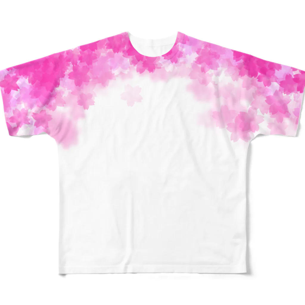 サワネチヒロのショップの桜舞う２ル 水彩風スクエア横シームレス背景、フレーム All-Over Print T-Shirt