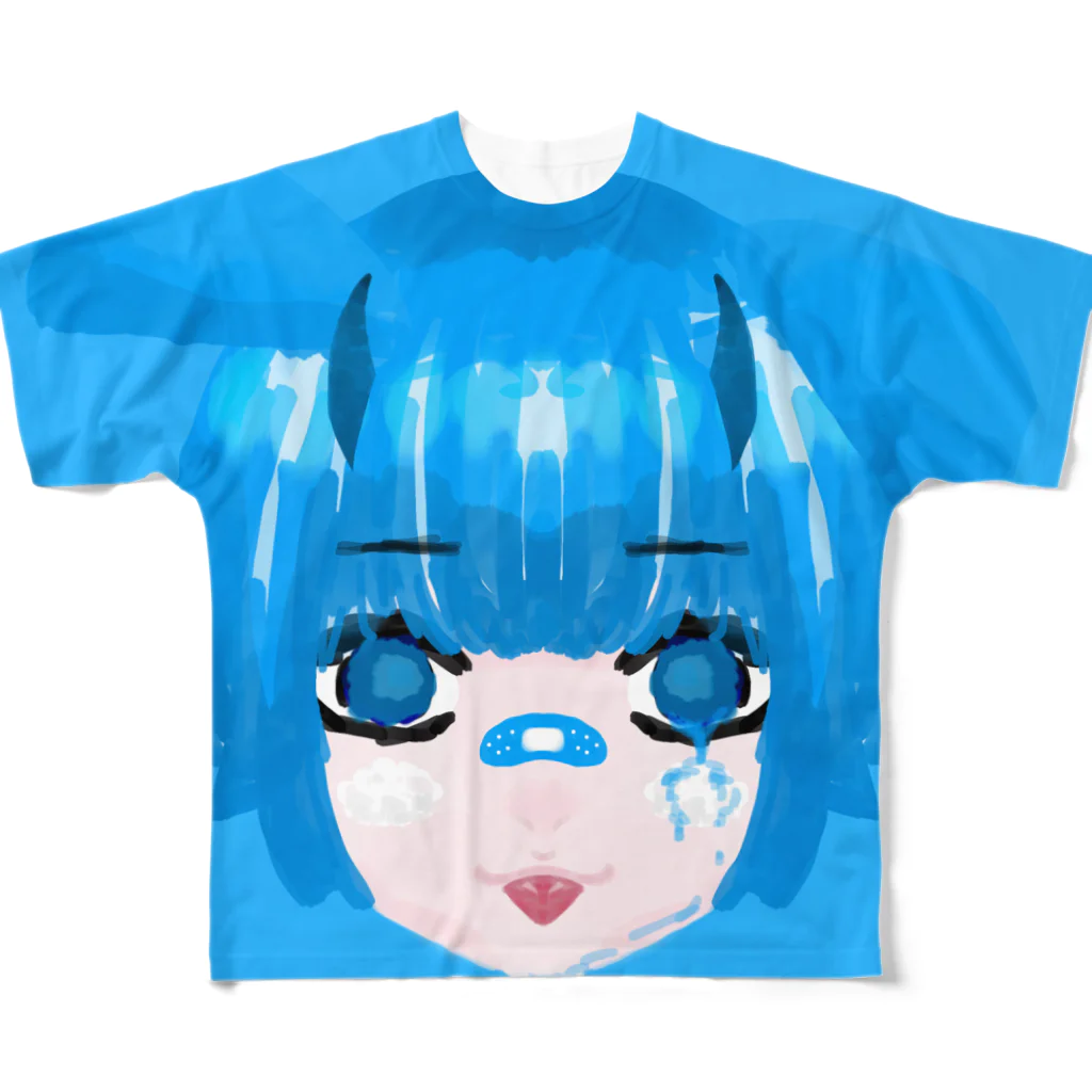 睡眠不足-suimindaiji-の青なうさぎ フルグラフィックTシャツ