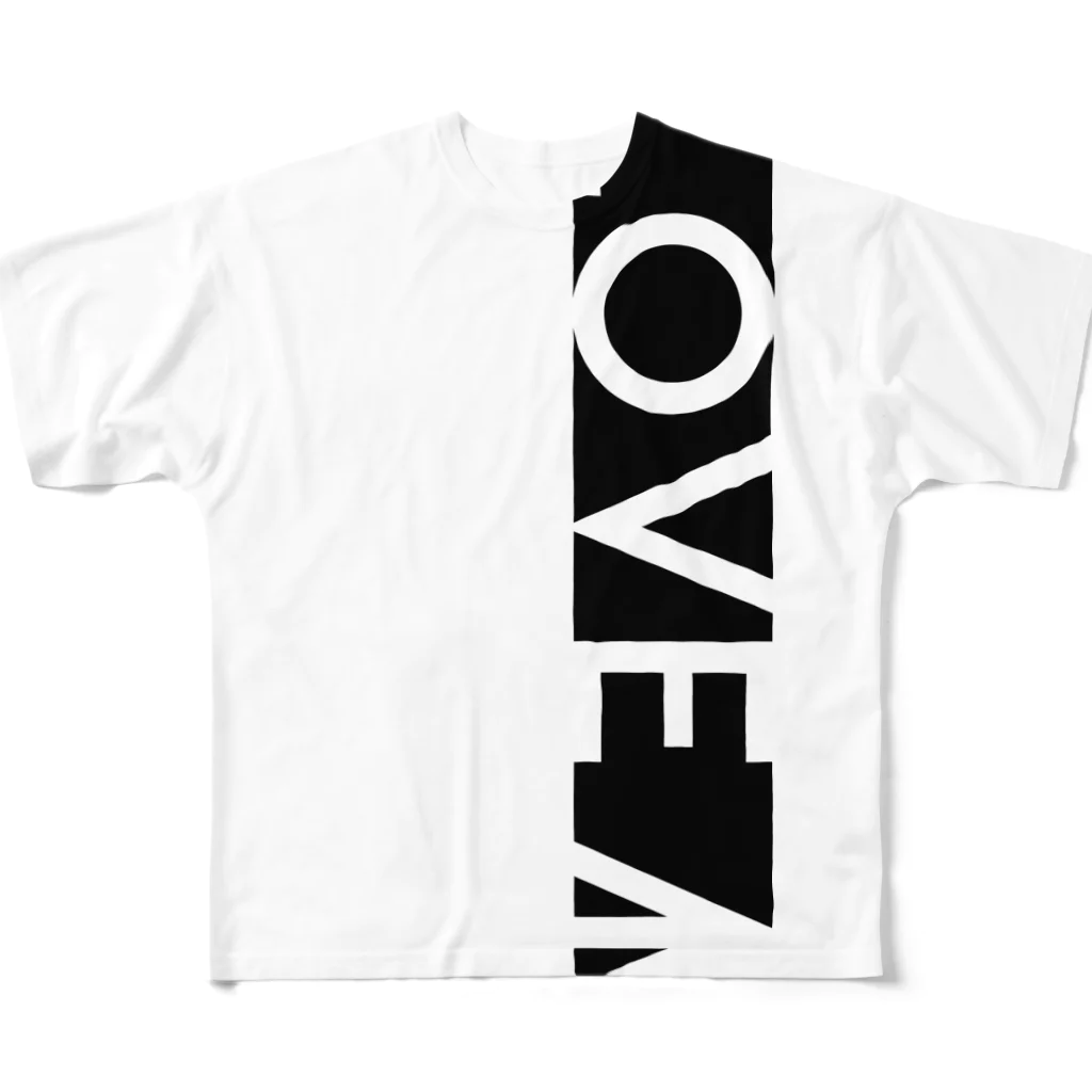 YükaCh!ka(ユカチカ)のLOVE→白抜き フルグラフィックTシャツ