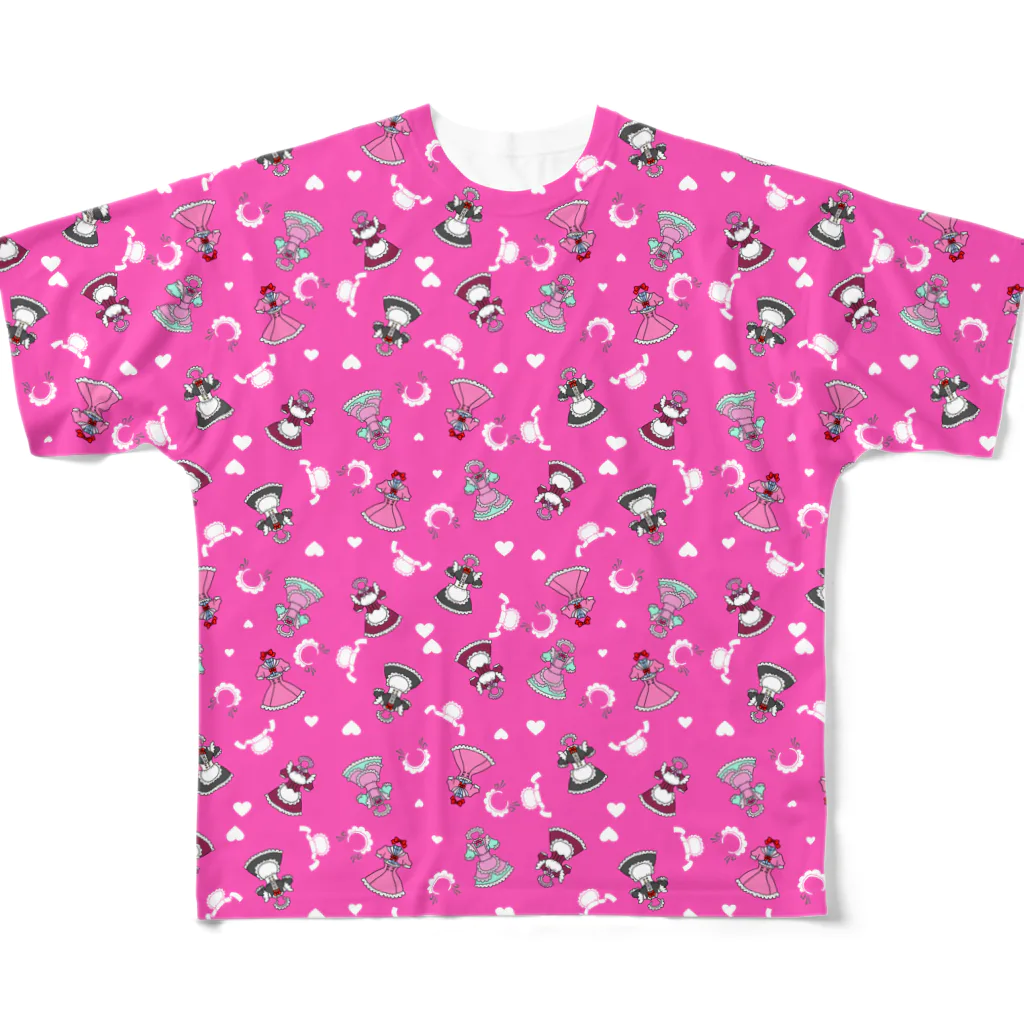 パラソルネットのメイド服のフルグラTシャツーピンク All-Over Print T-Shirt