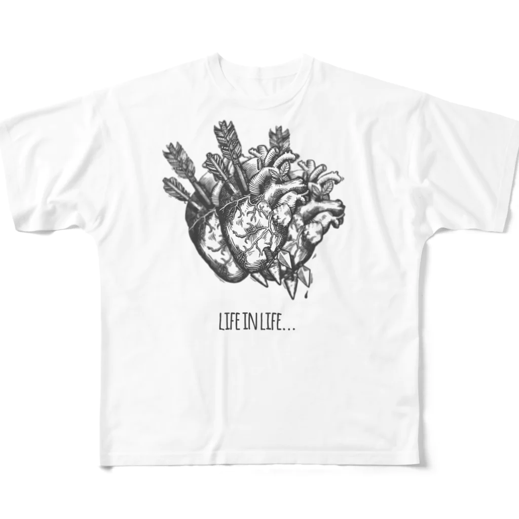 reodznの「心」フルグラフィックTシャツ All-Over Print T-Shirt