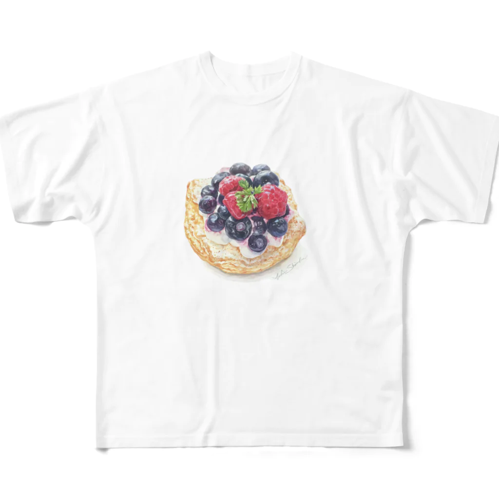 スイちゃんマンのカスタードベリーパイ フルグラフィックTシャツ