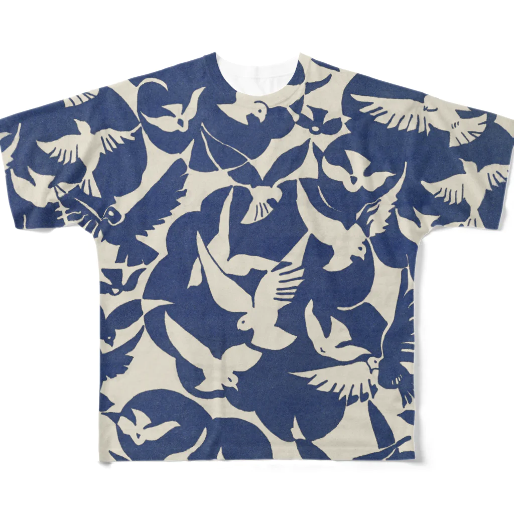 fullTshirt_PublicDoのPigeons in white and blue 1928 フルグラフィックTシャツ