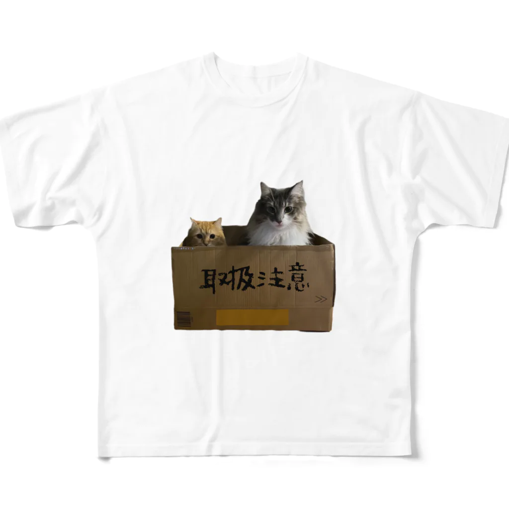 ネコランド商店の取扱注意猫 フルグラフィックTシャツ