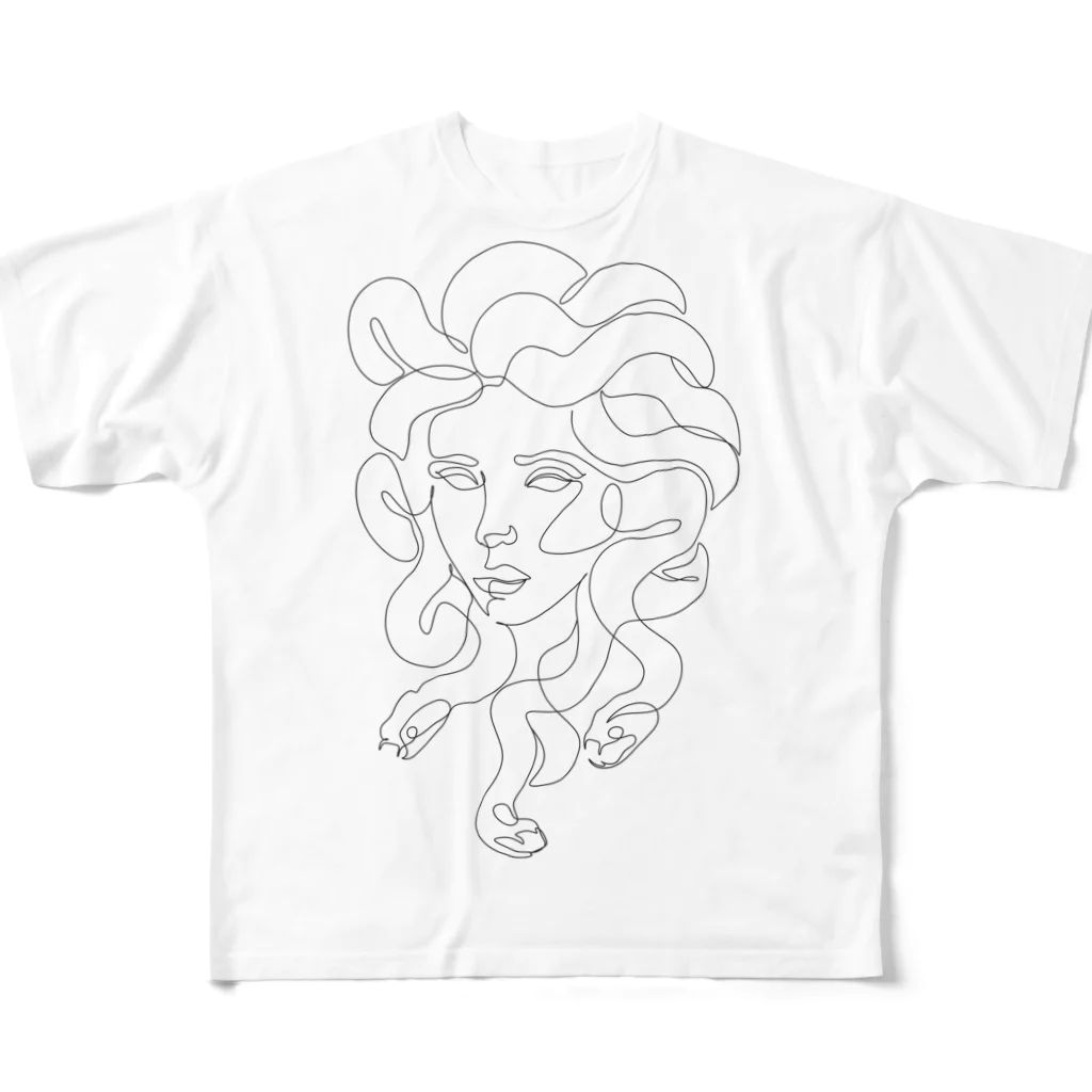 Ikarus ギリシャ神話の芸術のメデューサ顔肖像画ヘビ髪の毛 All-Over Print T-Shirt