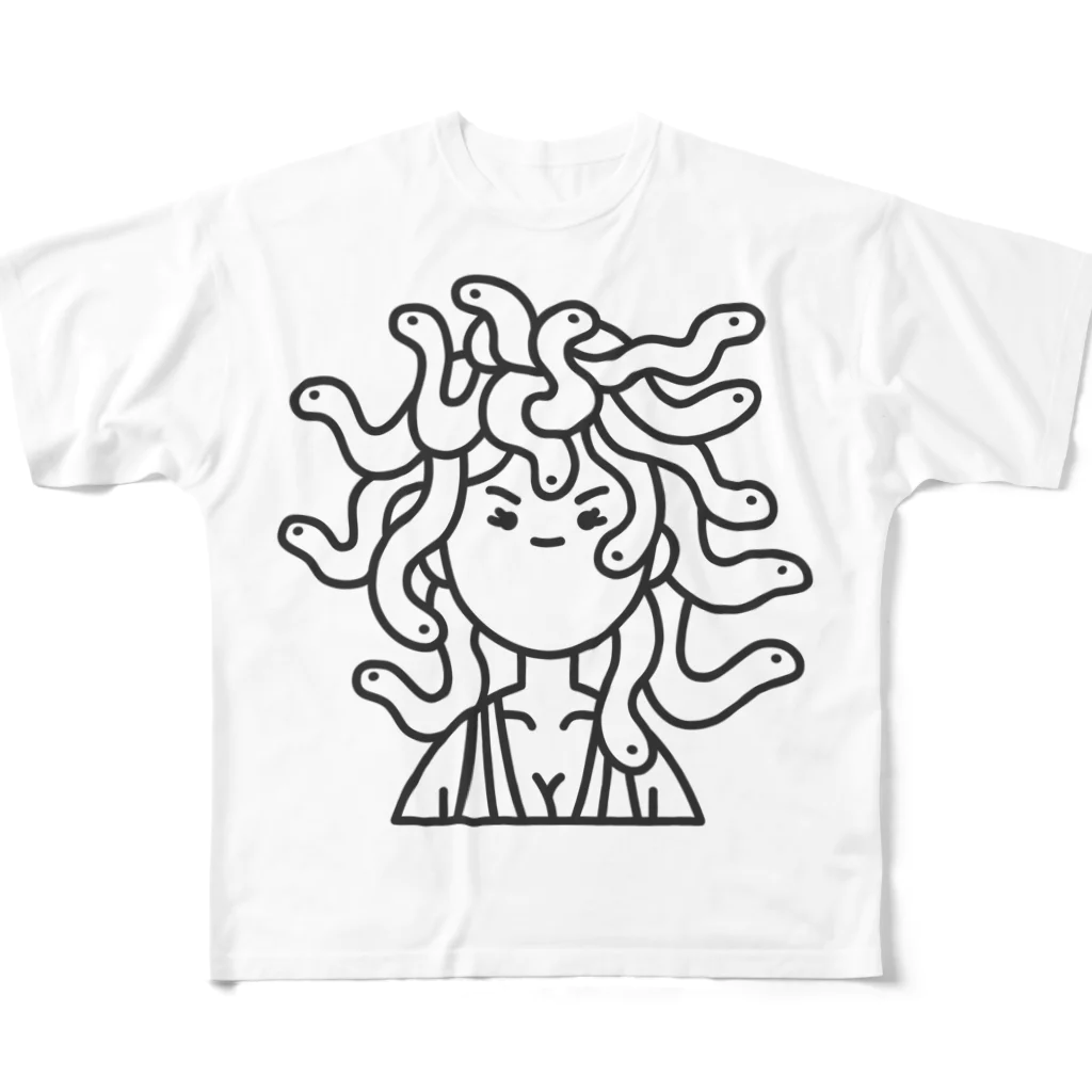 Ikarus ギリシャ神話の芸術のメデューサかわいい顔ヘビハロウィーン All-Over Print T-Shirt