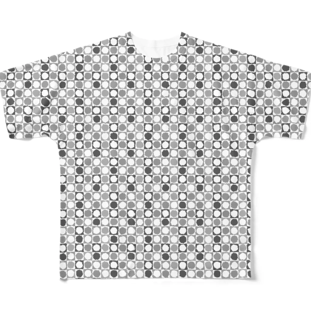 きまぐれノーティのきまぐれWa風「MaruSikaku市松」_錫色（すずいろ） フルグラフィックTシャツ