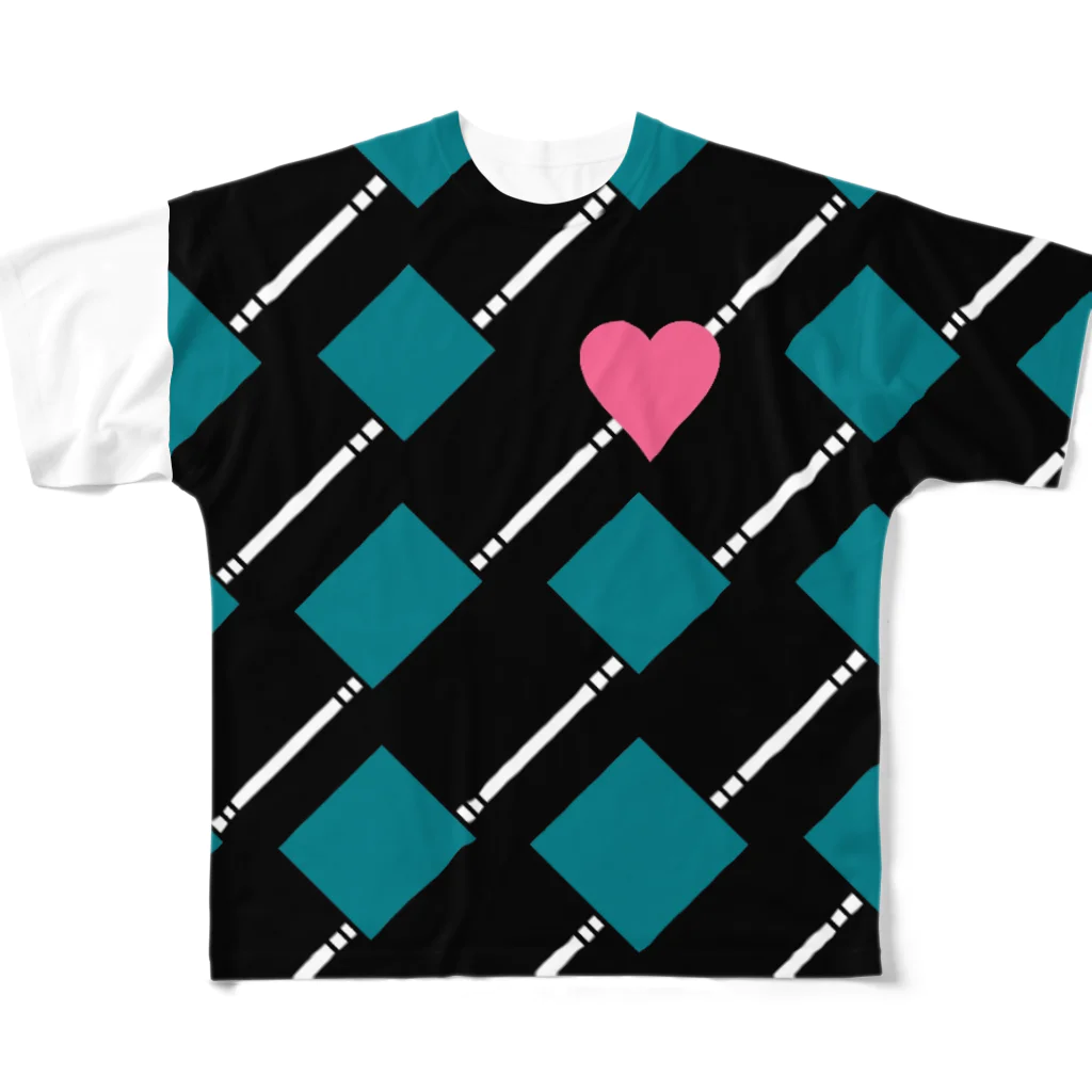 グリーンピース君の自由帳ショップのBLACK HEART KING  フルグラフィックTシャツ