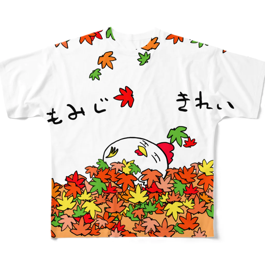 NOKIO MUXのニワトリと紅葉 フルグラフィックTシャツ