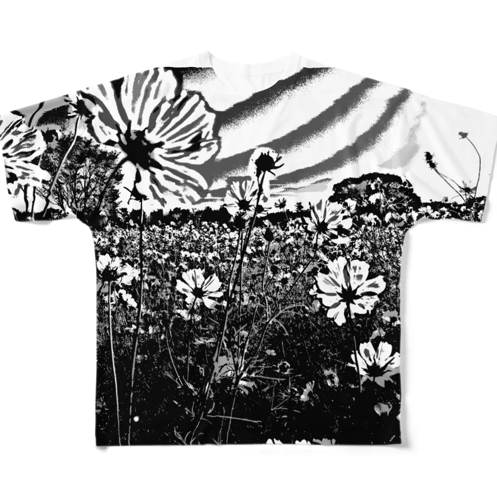 なぞQの美しく咲く秋桜を墨絵風に変えてvol.1 All-Over Print T-Shirt