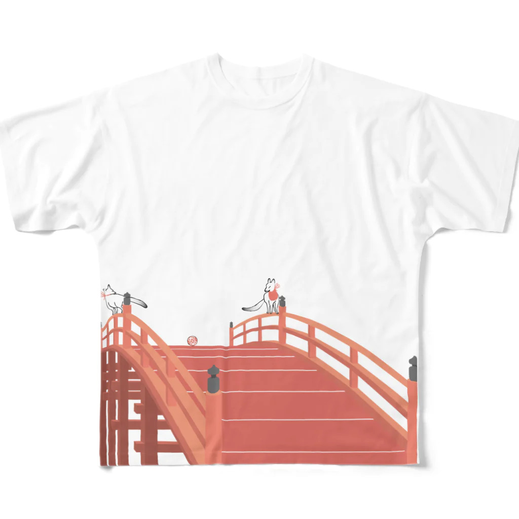 Amiの狐の赤太鼓橋 All-Over Print T-Shirt