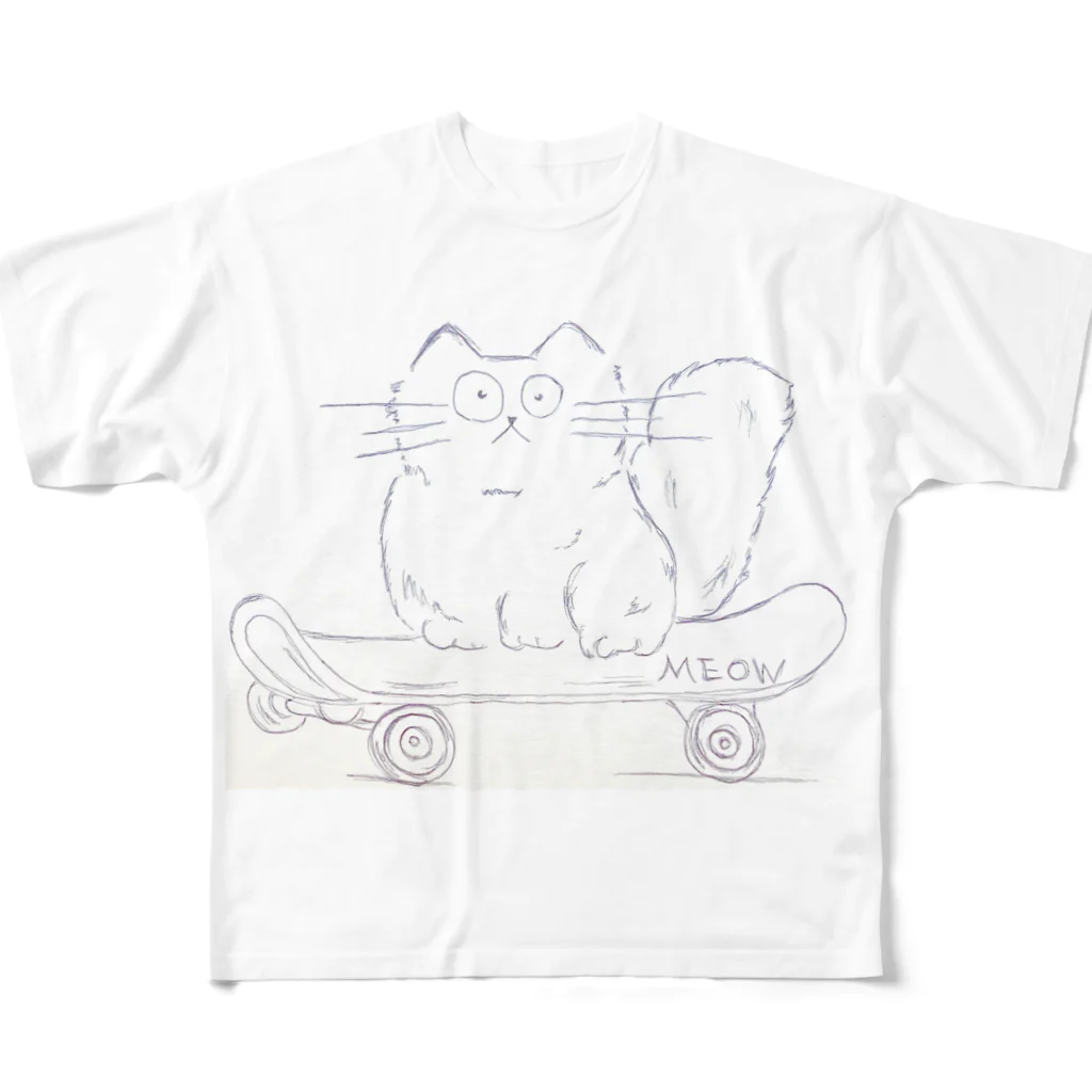 Une CamisetaのMEOW！スケートボードキャット フルグラフィックTシャツ